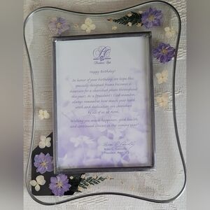 Silver Tone and Glass Photo Frame with Dried Pressed Flowers and Fern